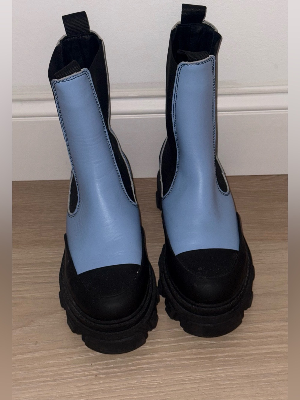 Womens Chunky Chelsea Boots in Light Blue and Black